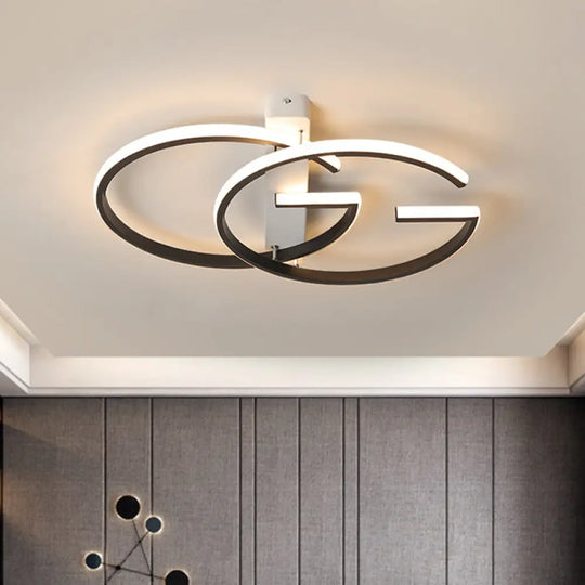 Minimalist Dual G - Shape Metal Led Ceiling Light In Warm/White Black Finish – 18’/21.5’ Wide