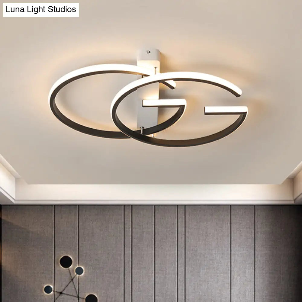 Minimalist Dual G-Shape Metal Led Ceiling Light In Warm/White Black Finish 18/21.5 Wide / 18 White