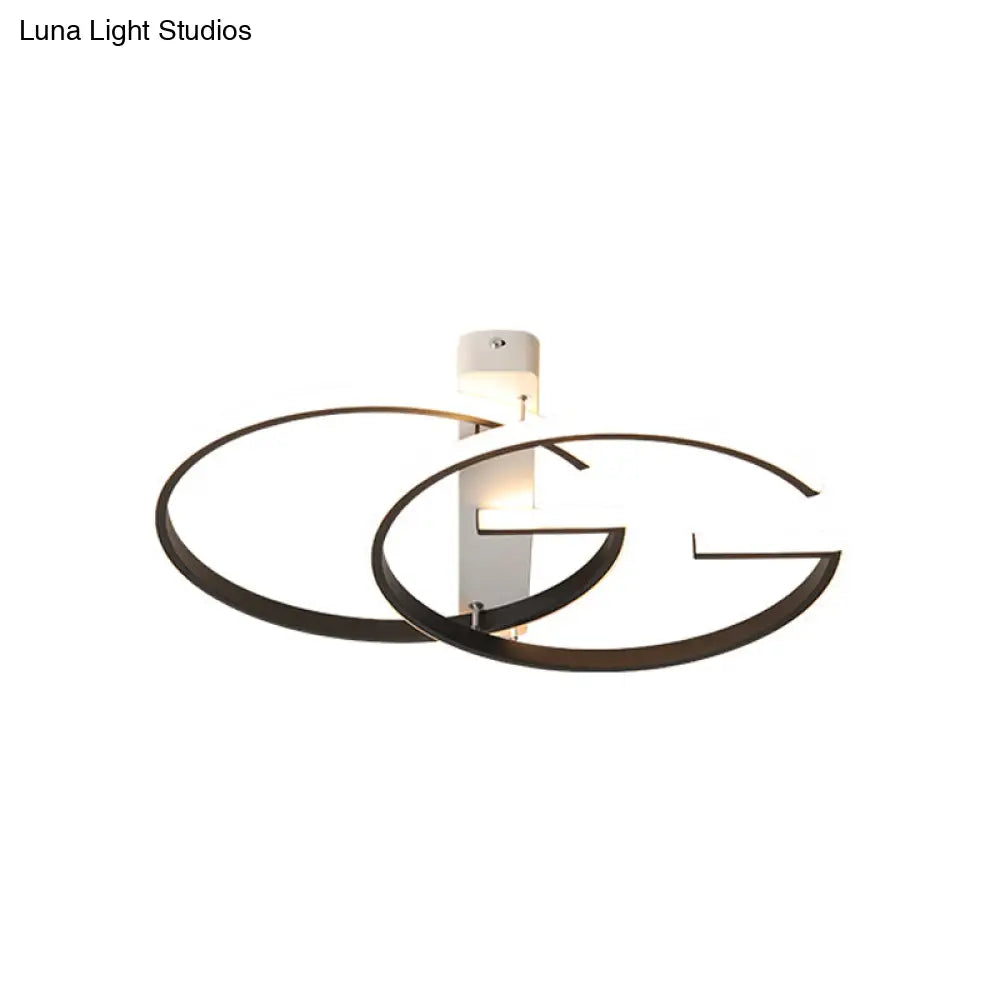 Minimalist Dual G-Shape Metal Led Ceiling Light In Warm/White Black Finish 18/21.5 Wide