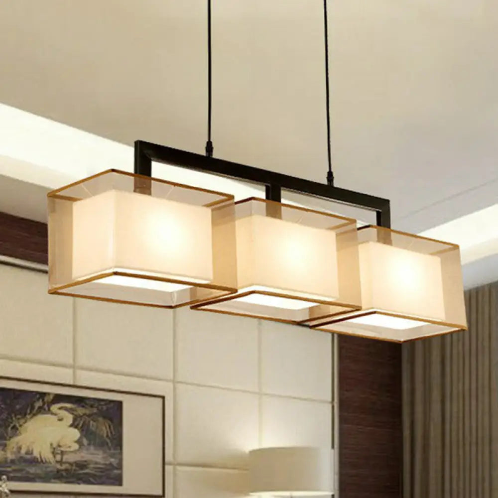 Minimalist Dual-Rectangle Island Light - Fabric Suspension Lighting For Restaurants 3 / Black