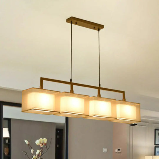 Minimalist Dual-Rectangle Island Light - Fabric Suspension Lighting For Restaurants 4 / Bronze