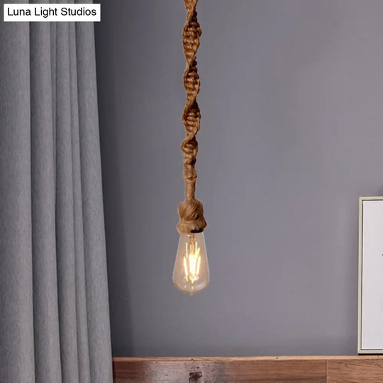 Minimalist Exposed Bulb Rope Pendant Light In Brown For Bar - 1/3 Head Hanging Lamp