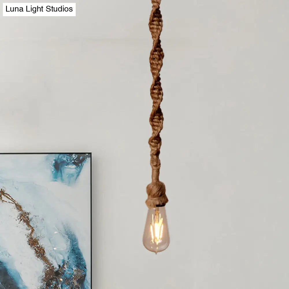 Minimalist 1/3-Head Rope Pendant Light Fixture In Brown For Bar - Exposed Bulb Hanging Lamp / 1