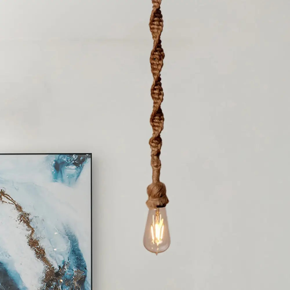 Minimalist Exposed Bulb Rope Pendant Light In Brown For Bar - 1/3 Head Hanging Lamp / 1