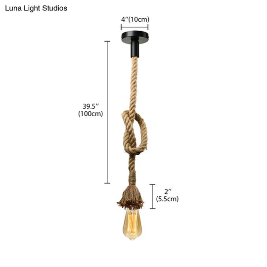 Minimalist Exposed Hanging Lamp: Adjustable Ceiling Light Fixture With Natural Rope Beige Shade