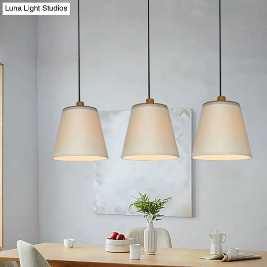 Minimalist Fabric Barrel Ceiling Pendant Lamp In White - 1-Light Drop Fixture For Table