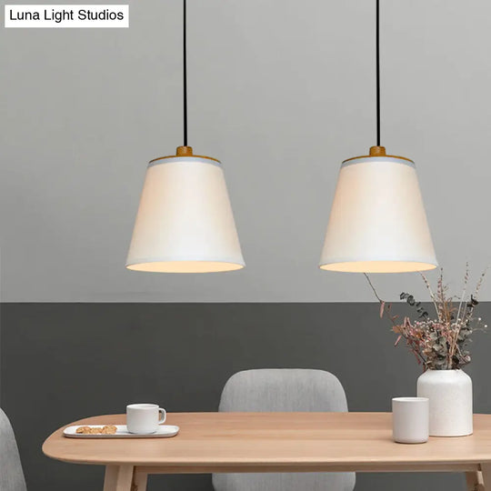 Minimalist Fabric Barrel Ceiling Pendant Lamp In White - 1-Light Drop Fixture For Table