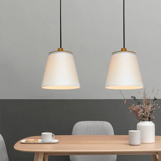 Minimalist Fabric Barrel Ceiling Pendant Lamp In White - 1-Light Drop Fixture For Table