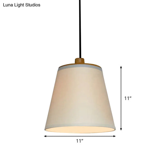 Minimalist Fabric Barrel Ceiling Pendant Lamp In White - 1-Light Drop Fixture For Table