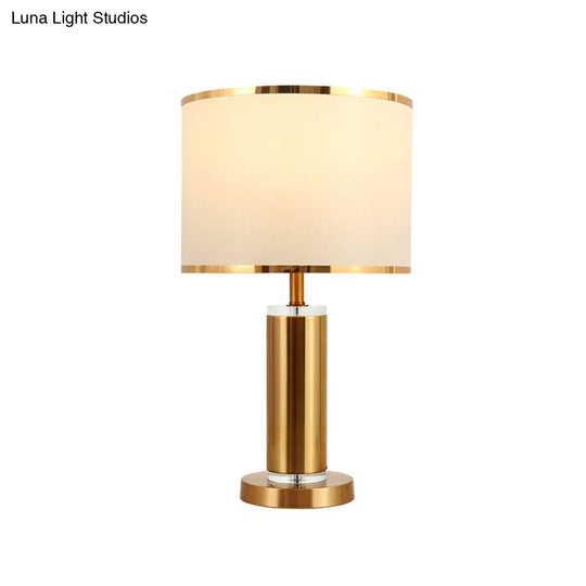 Minimalist Fabric Cylinder Table Lamp: 1-Light Brass Nightstand Lighting With Drum Shade