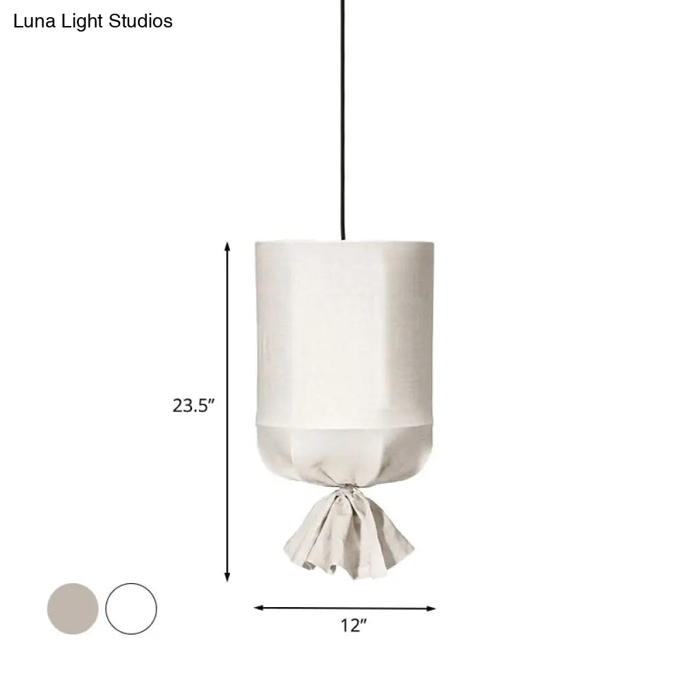 Cylindrical Minimalist Fabric Pendant Light - White/Flaxen