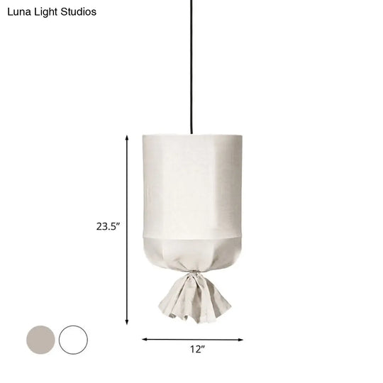 Cylindrical Minimalist Fabric Pendant Light - White/Flaxen