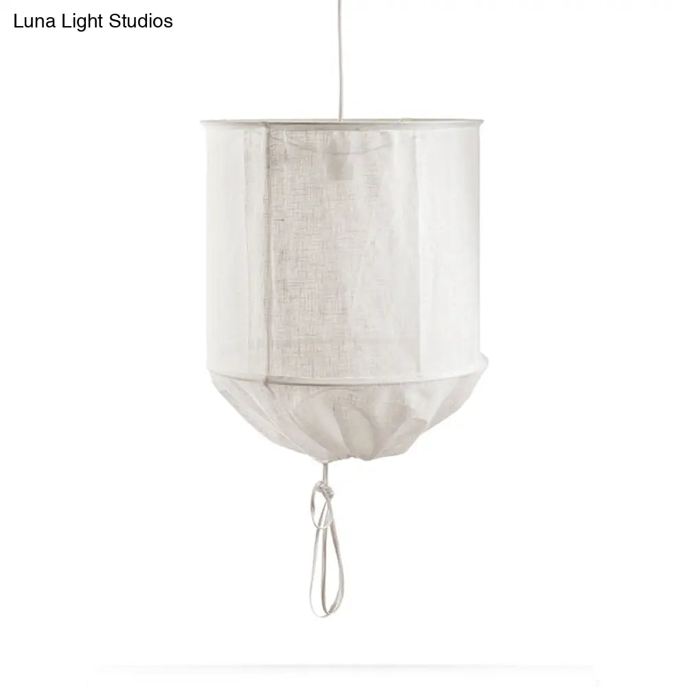 Minimalist Fabric Cylindrical Pendant Light - 1-Light White/Flaxen Ceiling Lamp