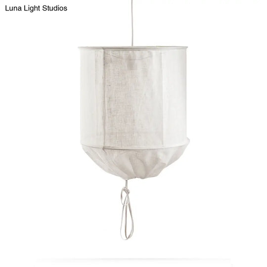 Minimalist Fabric Cylindrical Pendant Light - 1-Light White/Flaxen Ceiling Lamp