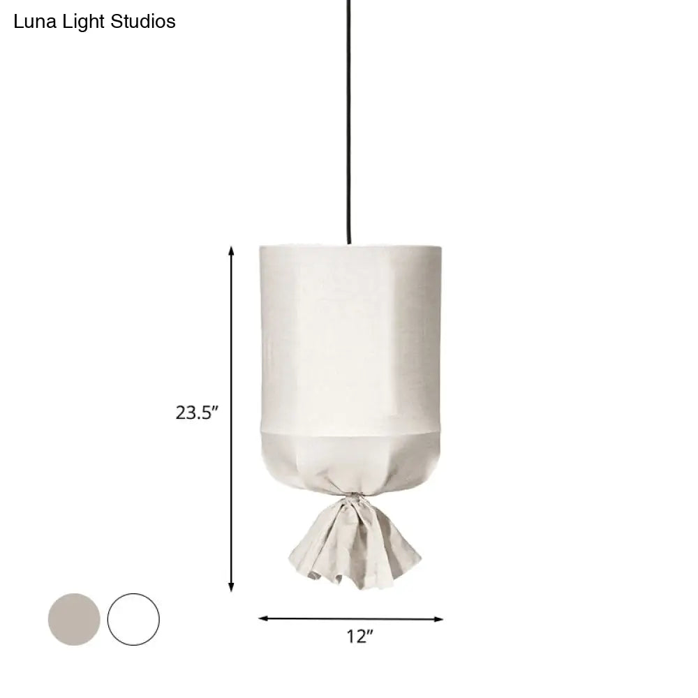 Minimalist Fabric Cylindrical Pendant Light - 1-Light White/Flaxen Ceiling Lamp