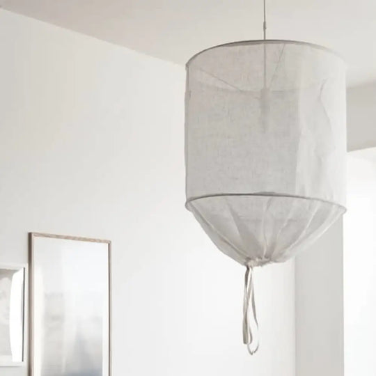 Minimalist Fabric Cylindrical Pendant Light - 1-Light White/Flaxen Ceiling Lamp White