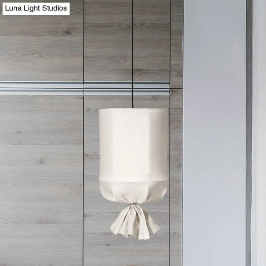 Cylindrical Minimalist Fabric Pendant Light - White/Flaxen