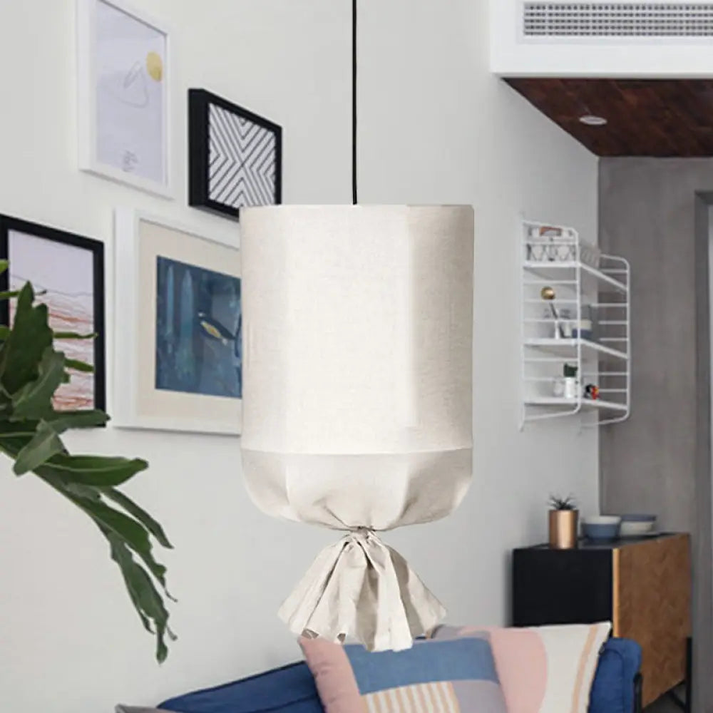 Minimalist Fabric Cylindrical Pendant Light - 1-Light White/Flaxen Ceiling Lamp Flaxen