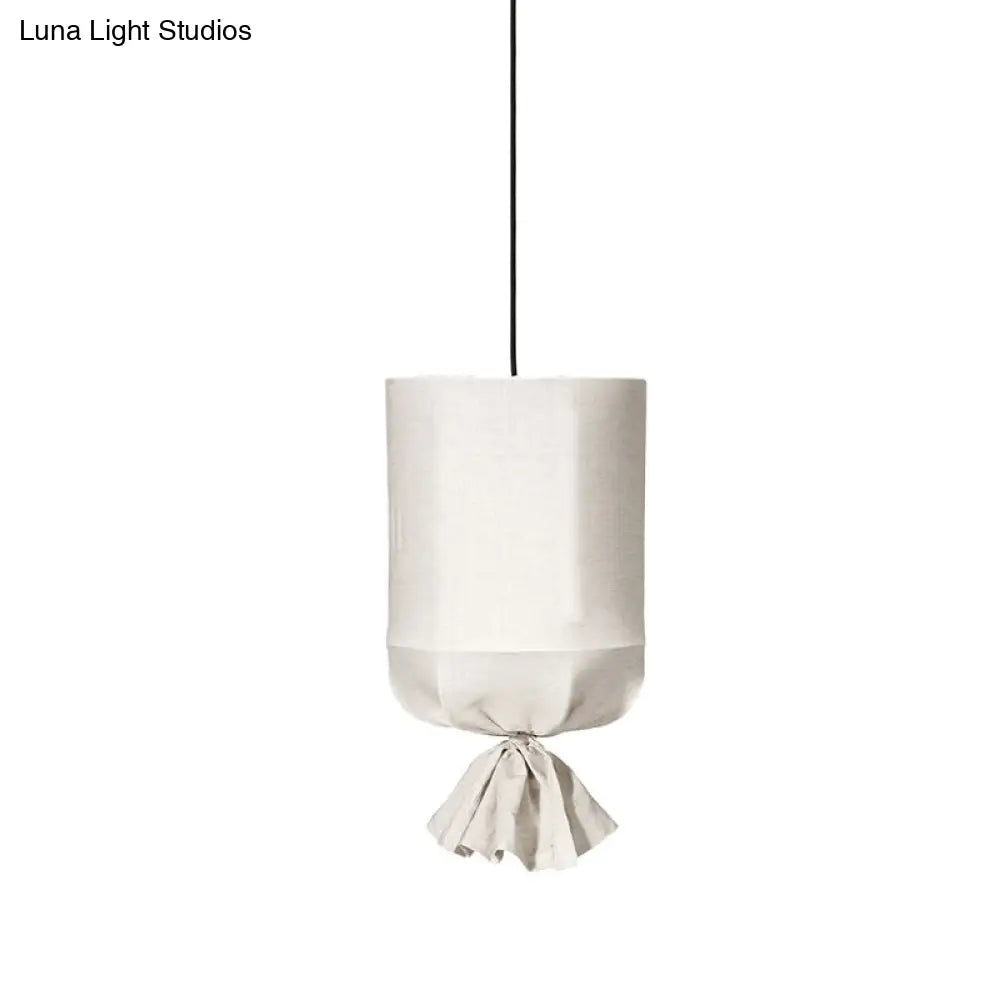 Cylindrical Minimalist Fabric Pendant Light - White/Flaxen