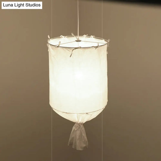 Minimalist Fabric Cylindrical Pendant Light - 1-Light White/Flaxen Ceiling Lamp