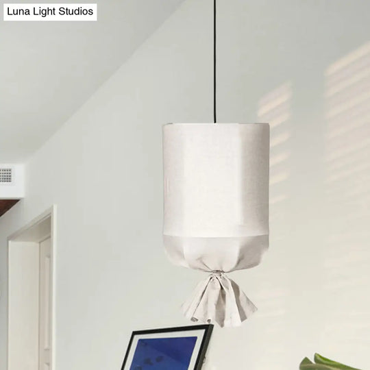 Cylindrical Minimalist Fabric Pendant Light - White/Flaxen