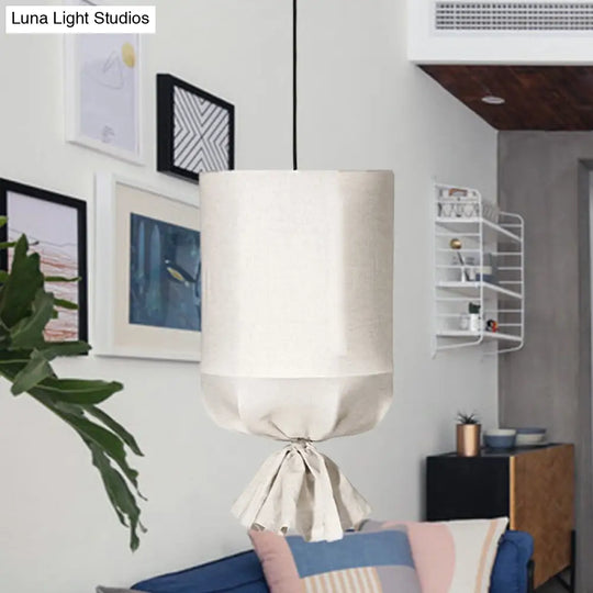 Cylindrical Minimalist Fabric Pendant Light - White/Flaxen Flaxen