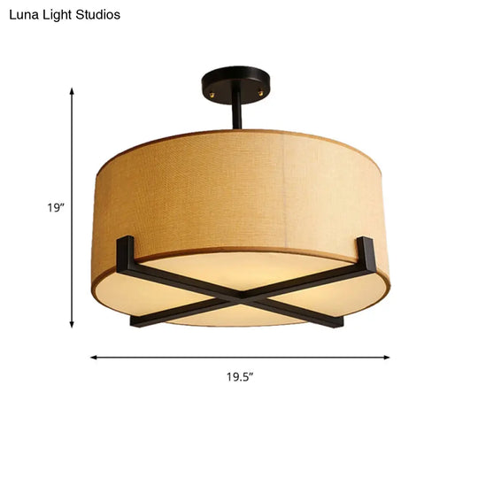 Minimalist Fabric Drum Ceiling Light - 5-Light Beige Flush Mount Lamp Dia 16’/19.5’/23.5