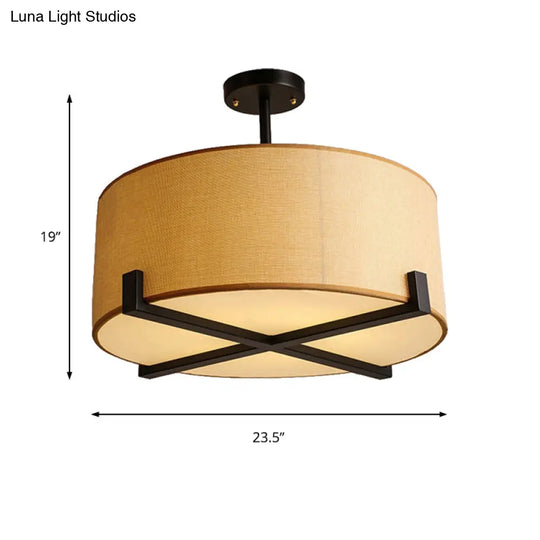 Minimalist Fabric Drum Ceiling Light - 5-Light Beige Flush Mount Lamp Dia 16’/19.5’/23.5