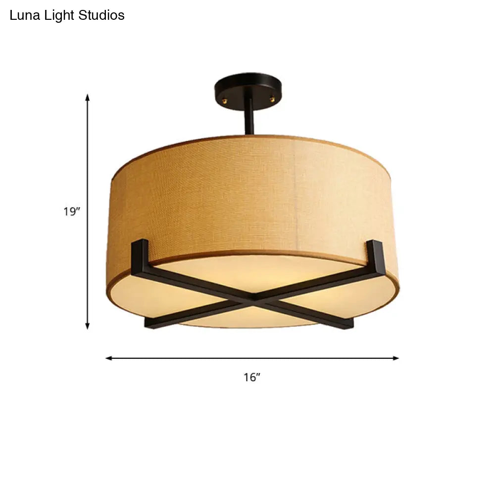 Minimalist Fabric Drum Ceiling Light - 5-Light Beige Flush Mount Lamp Dia 16/19.5/23.5