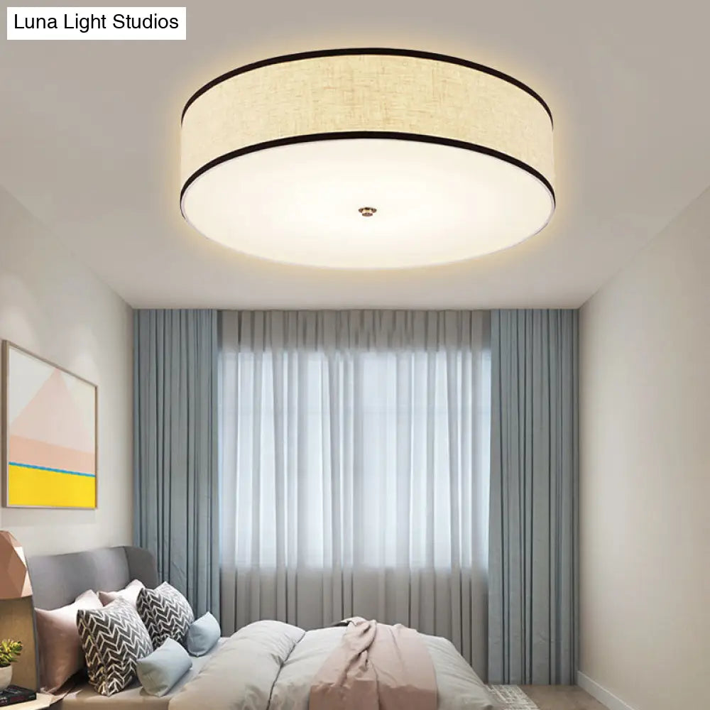 Minimalist Fabric Drum Ceiling Mounted Light - Led White Flush Mount Lamp (16/19.5/23.5 Dia) / 16