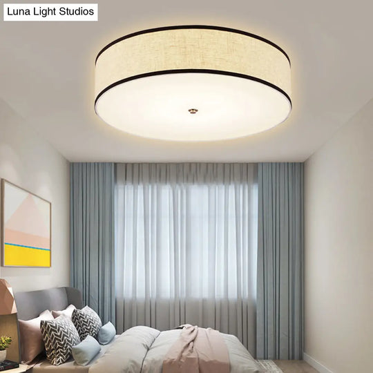 Minimalist Fabric Drum Ceiling Mounted Light - Led White Flush Mount Lamp (16/19.5/23.5 Dia) / 16