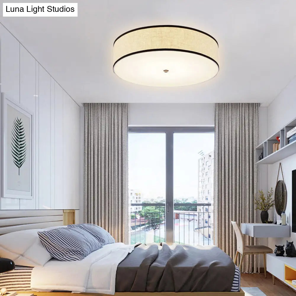 Minimalist Fabric Drum Ceiling Mounted Light - Led White Flush Mount Lamp (16/19.5/23.5 Dia)