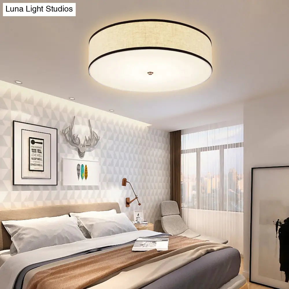 Minimalist Fabric Drum Ceiling Mounted Light - Led White Flush Mount Lamp (16’/19.5’/23.5’ Dia)