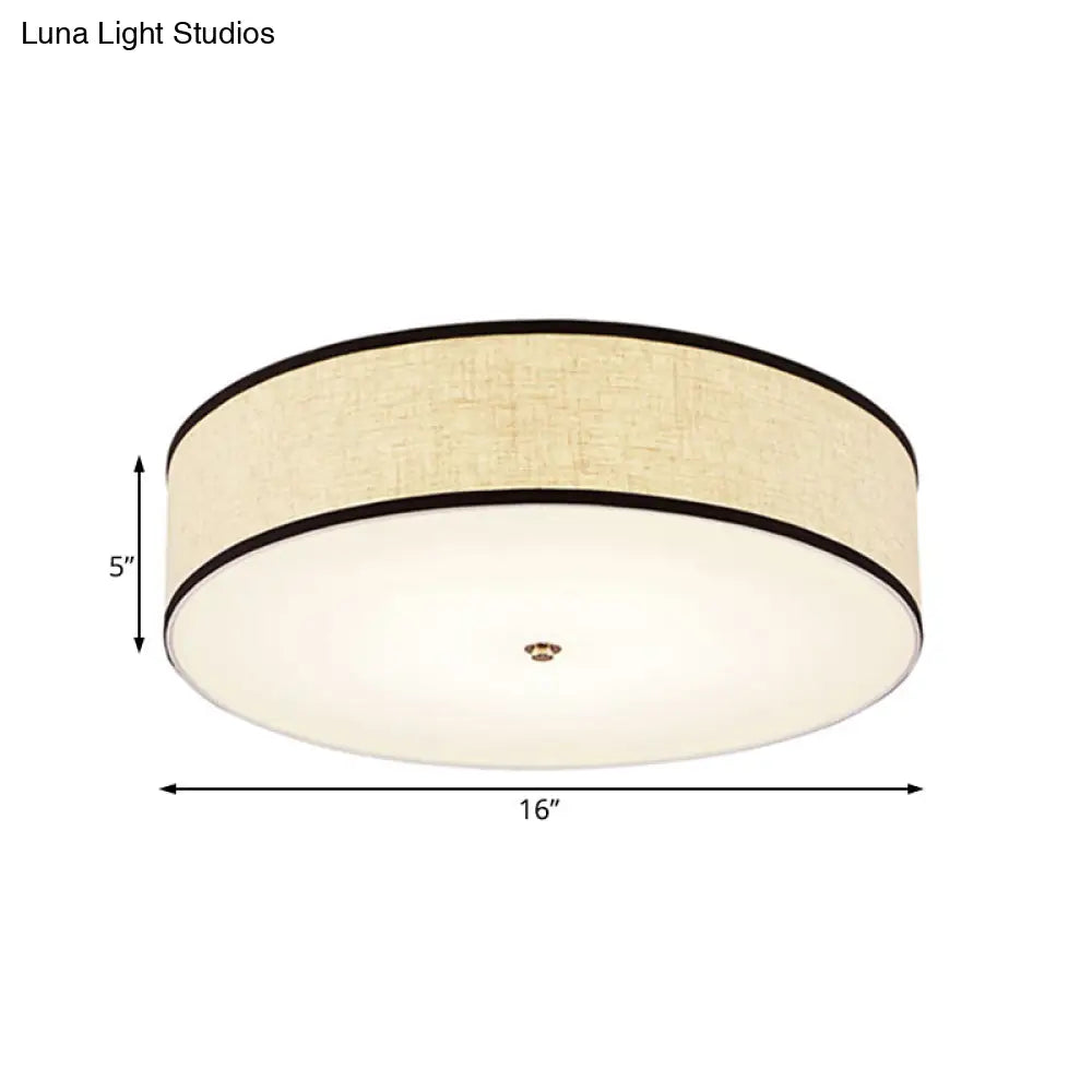 Minimalist Fabric Drum Ceiling Mounted Light - Led White Flush Mount Lamp (16’/19.5’/23.5’ Dia)