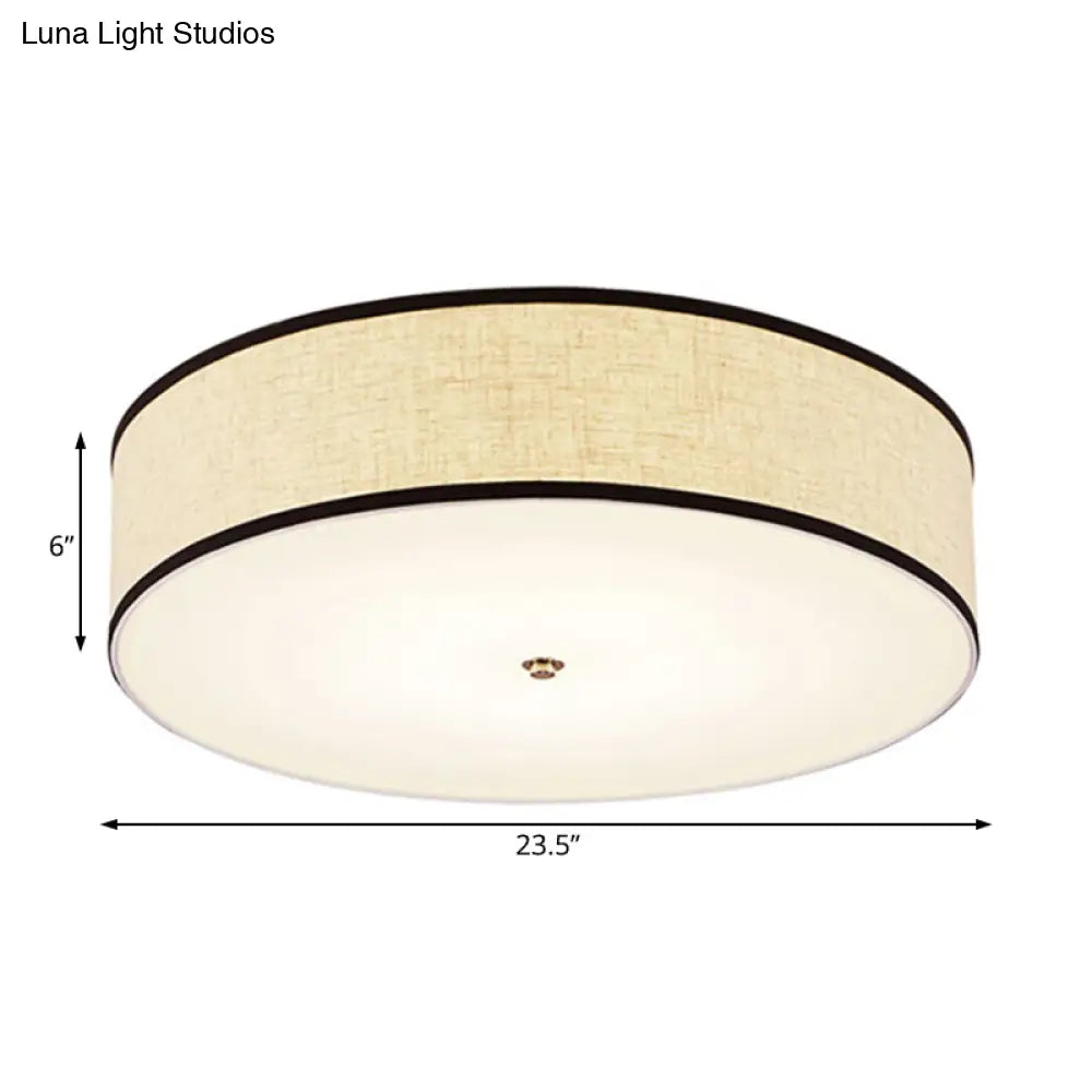 Minimalist Fabric Drum Ceiling Mounted Light - Led White Flush Mount Lamp (16’/19.5’/23.5’ Dia)