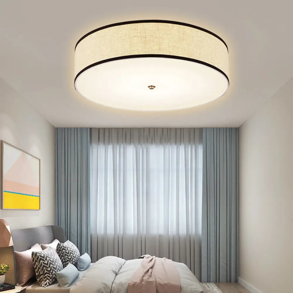 Minimalist Fabric Drum Ceiling Mounted Light - Led White Flush Mount Lamp (16’/19.5’/23.5’