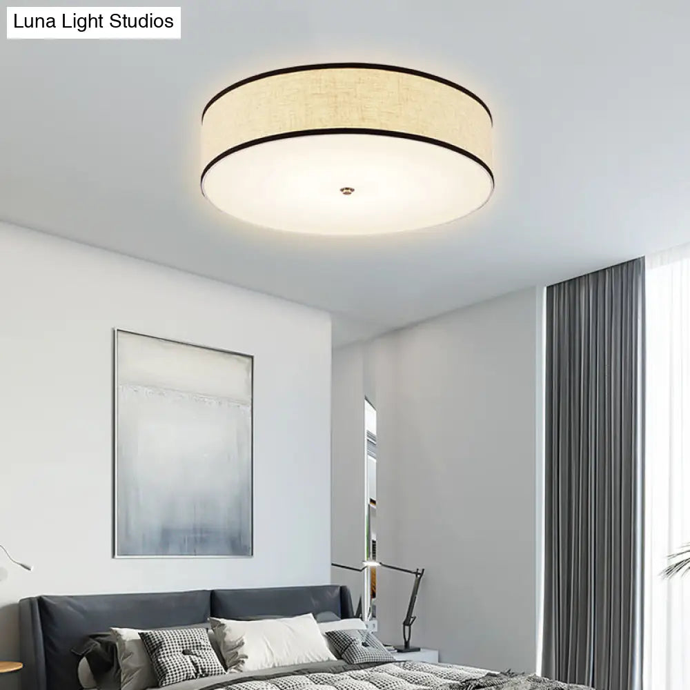 Minimalist Fabric Drum Ceiling Mounted Light - Led White Flush Mount Lamp (16/19.5/23.5 Dia)