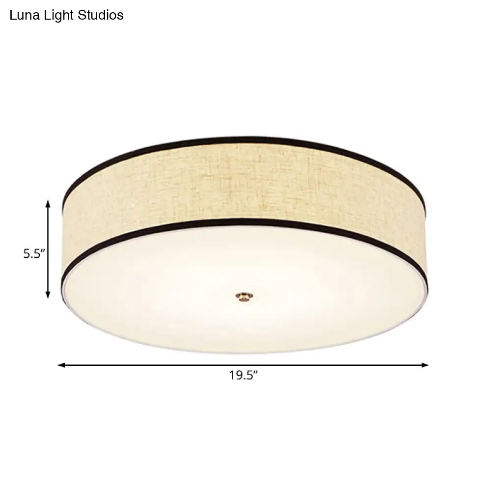 Minimalist Fabric Drum Ceiling Mounted Light - Led White Flush Mount Lamp (16’/19.5’/23.5’ Dia)
