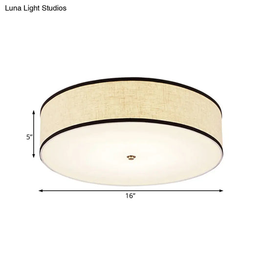Minimalist Fabric Drum Ceiling Mounted Light - Led White Flush Mount Lamp (16/19.5/23.5 Dia)