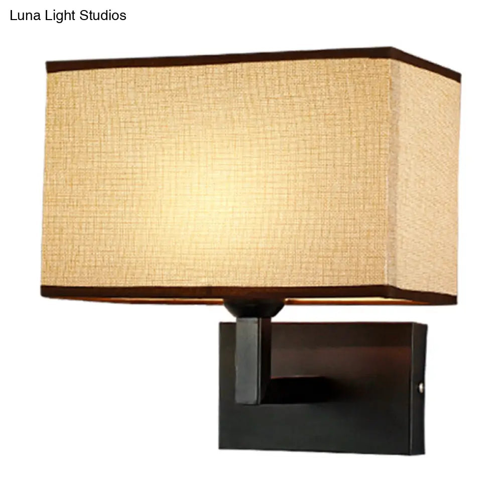 Minimalist Fabric Wall Lighting - Rectangular Design 1 Head Beige/Flaxen Mounted Light For Bedroom