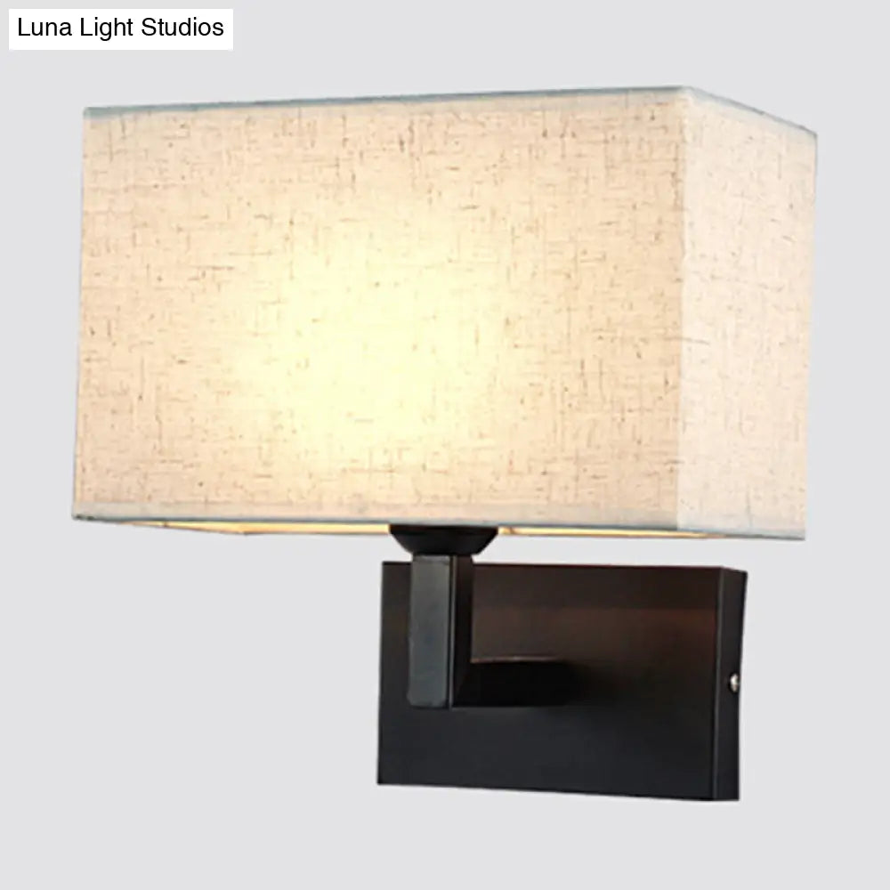 Minimalist Fabric Wall Lighting - Rectangular Design 1 Head Beige/Flaxen Mounted Light For Bedroom