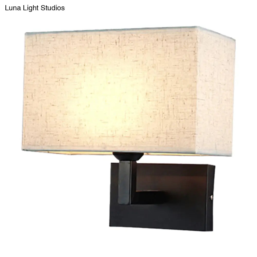 Minimalist Fabric Wall Lighting - Rectangular Design 1 Head Beige/Flaxen Mounted Light For Bedroom