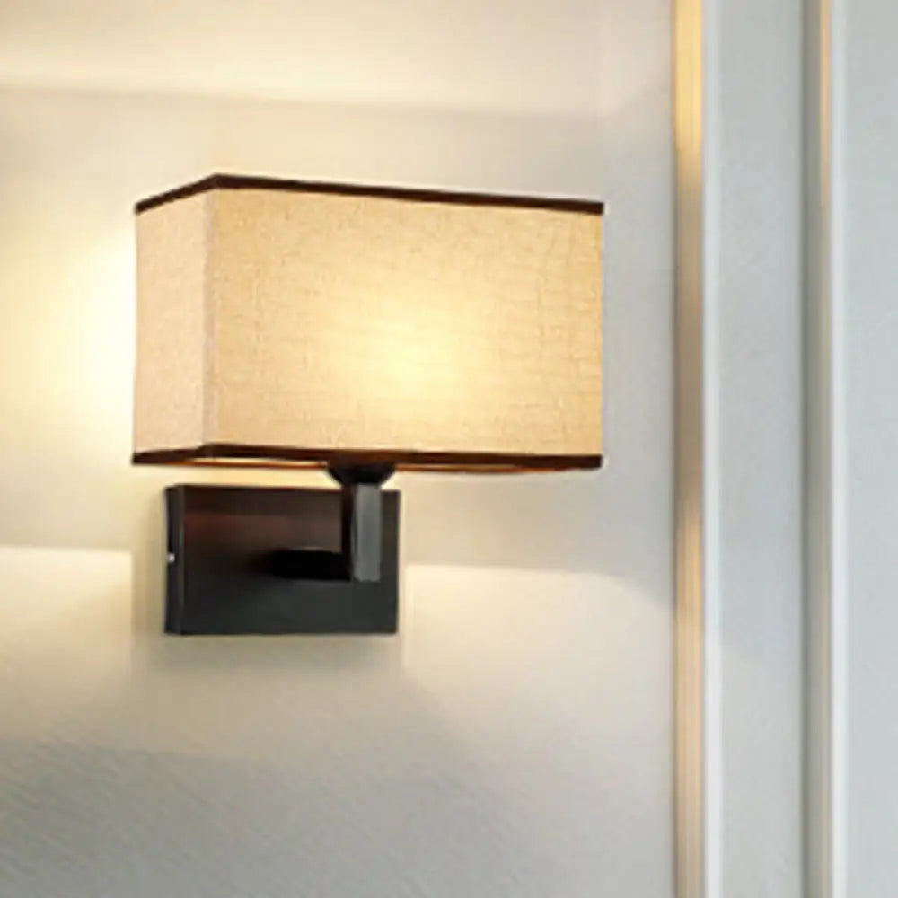 Minimalist Fabric Wall Lighting - Rectangular Design 1 Head Beige/Flaxen Mounted Light For Bedroom