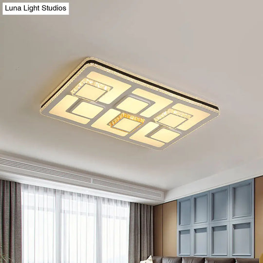 Minimalist Faceted Crystal Led Ceiling Light Fixture - White Flush Mount