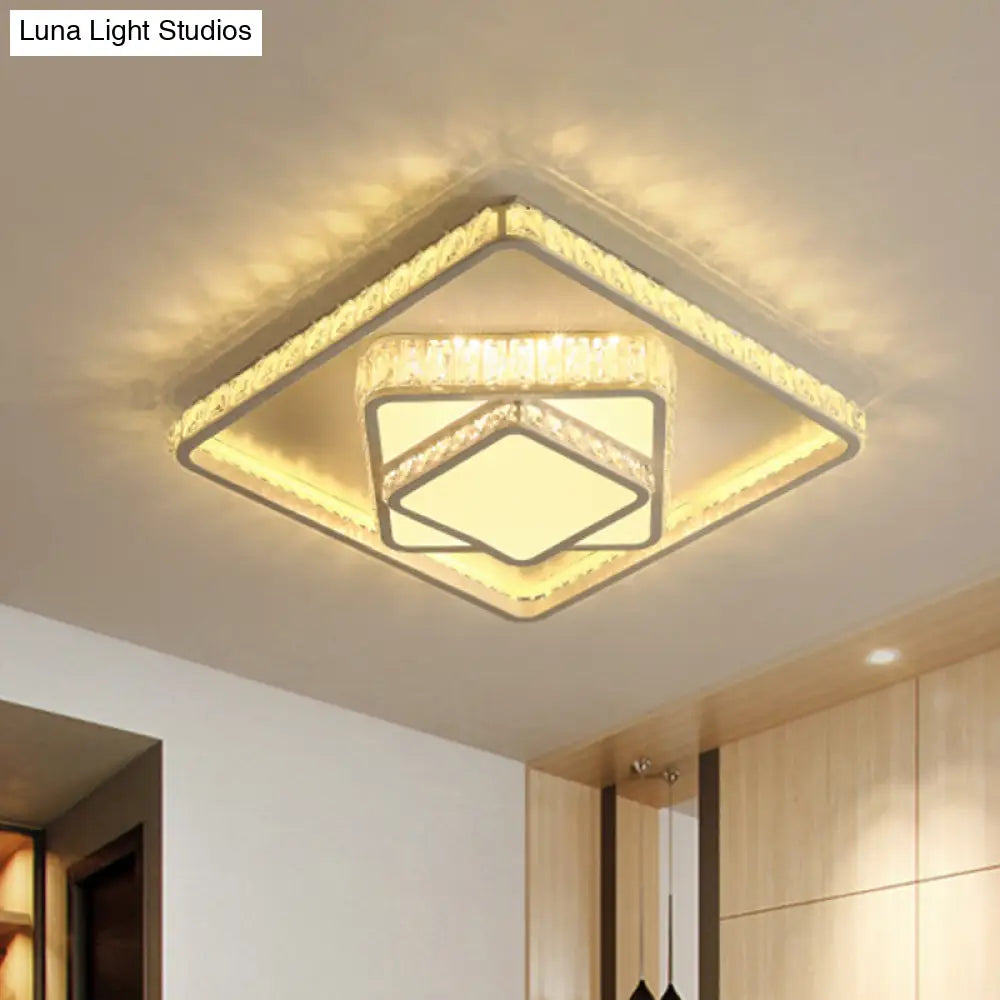 Minimalist Faceted Crystal White Ceiling Light Fixture - Led Flush Mount 19.5’/23.5’ W