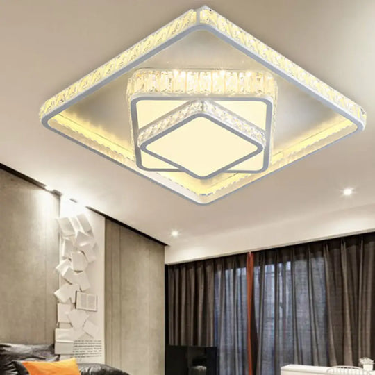 Minimalist Faceted Crystal White Ceiling Light Fixture - Led Flush Mount 19.5’/23.5’ W