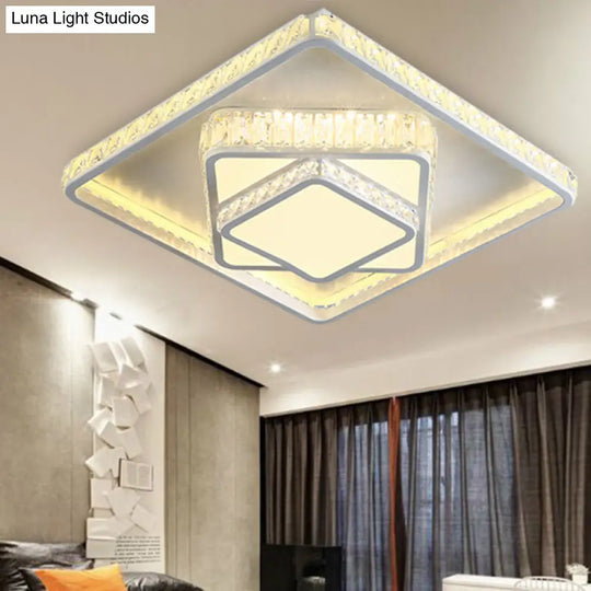 Minimalist Faceted Crystal White Ceiling Light Fixture - Led Flush Mount 19.5/23.5 W