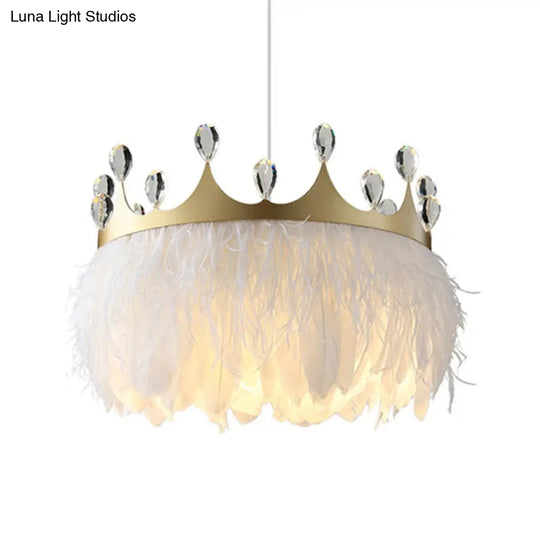 Minimalist Feather Crown Pendant Light With Crystal Deco