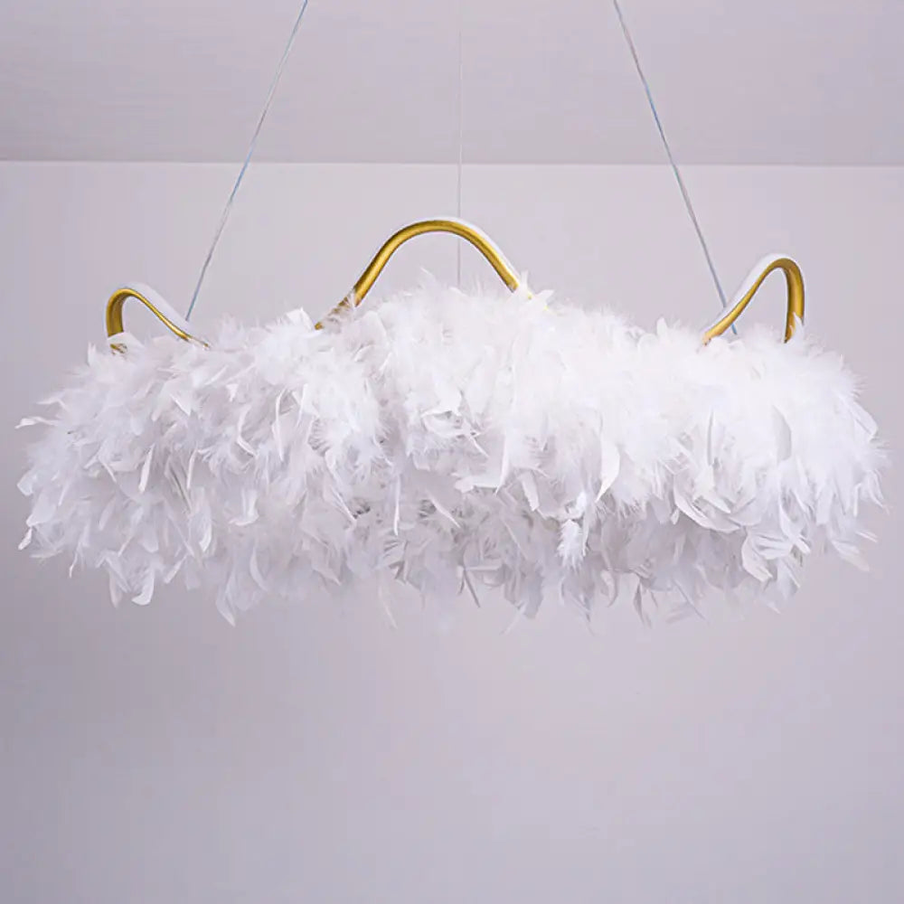 Minimalist Feather White Crown Led Chandelier - Ideal For Kids Bedroom Hanging Light / 19.5