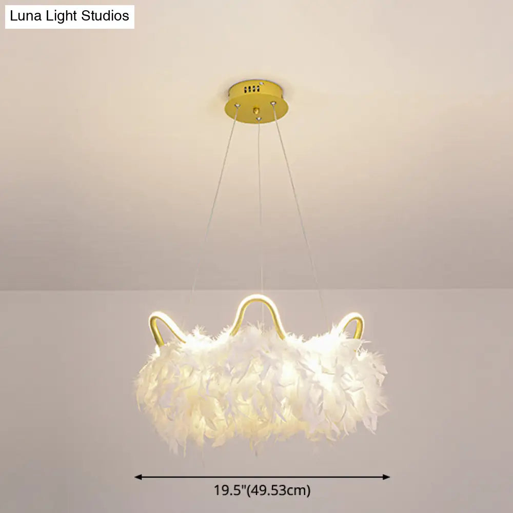 Minimalist Feather White Crown Led Chandelier - Ideal For Kids Bedroom Hanging Light